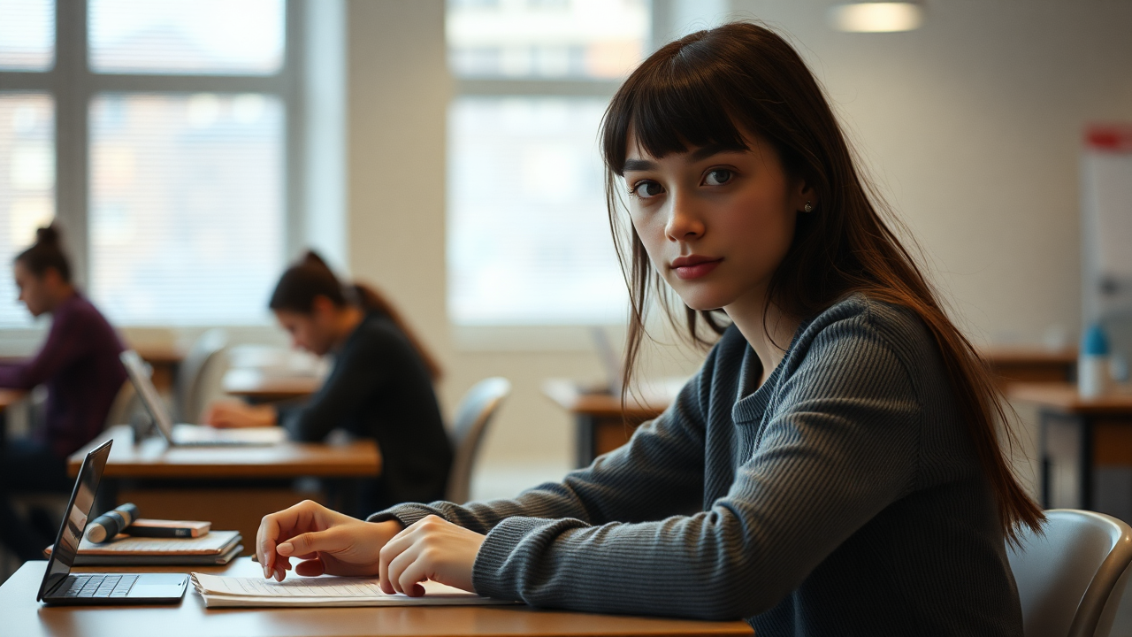 i NEED A PHOTO OF WHITE TEENAGE STUDENT SITTING A..SS